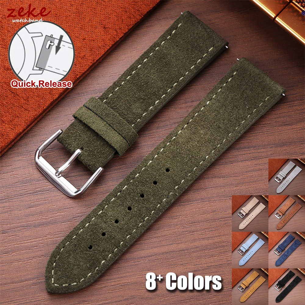 Leather Strap Quick Release - 20mm Vintage Suede Cowhide Watch Strap