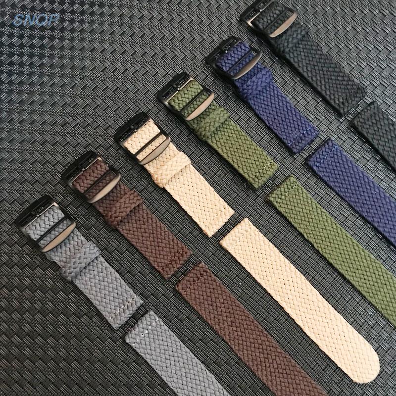20mm 22mm Black Navy solid col - مراجعة Perlon Strap Woven وسعره