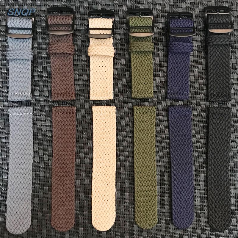 20mm 22mm Black Navy solid col - مراجعة Perlon Strap Woven وسعره