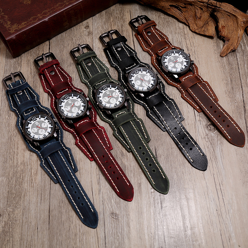 New Retro Mens Watches Genuine - مراجعة Leather Watch Band Men وسعره