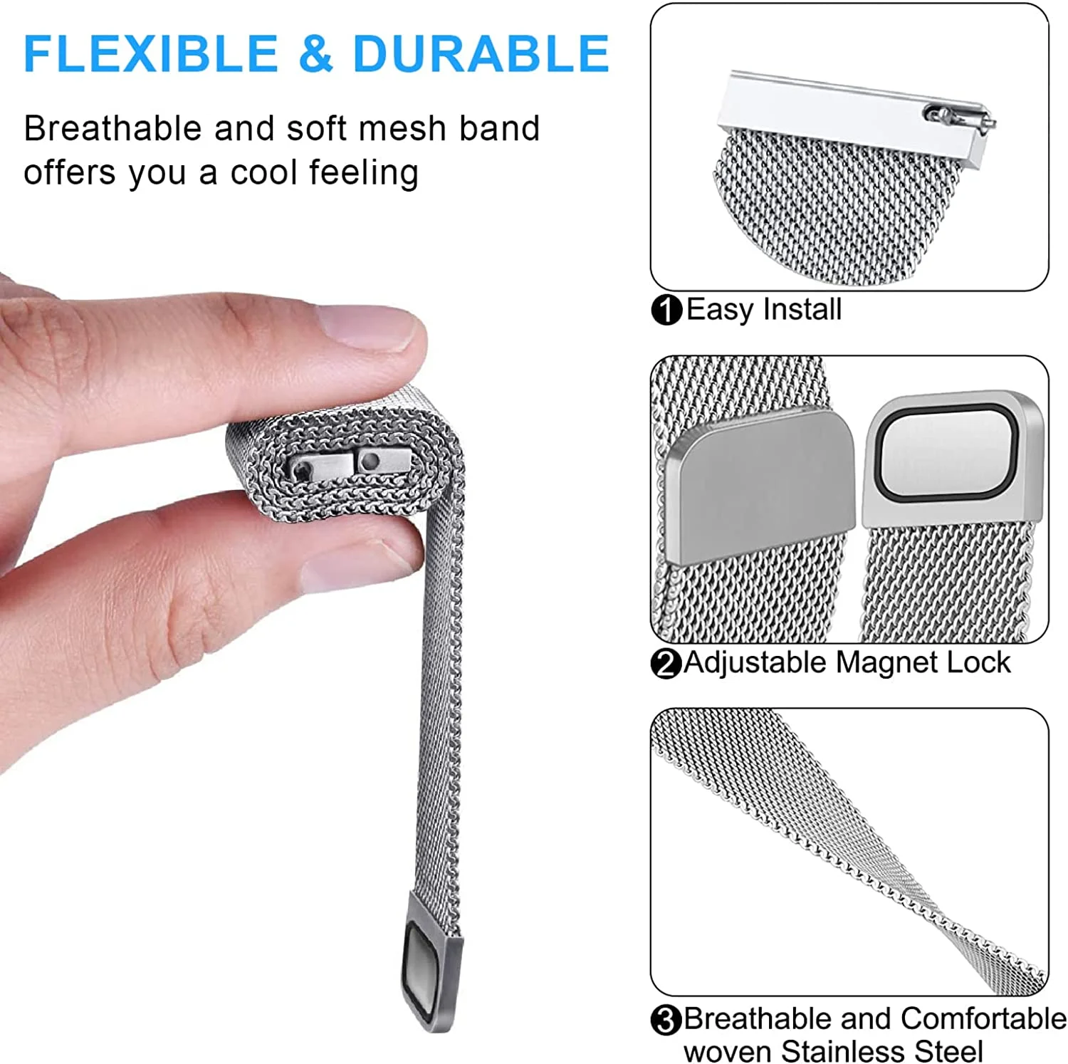 20mm 22mm Milanese Loop Strap  - مراجعة Milanese Loop Magnetic وسعره