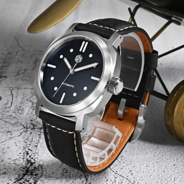 San Martin Mens Pilot Watches  - مراجعة Leather Strap Quick Release وسعره