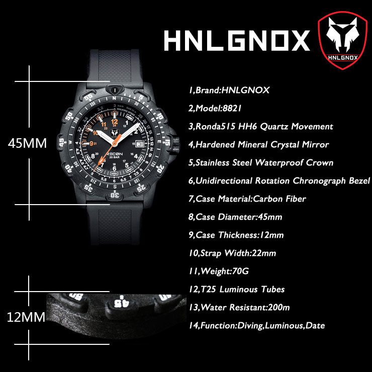 Hnlgnox Mens Pilot Watches Spo - مراجعة Rubber Strap Diver وسعره