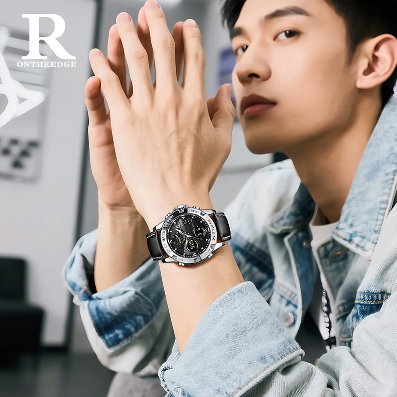 Fashion Men’s Big Face Quartz  - مراجعة Leather Watch Band Men وسعره