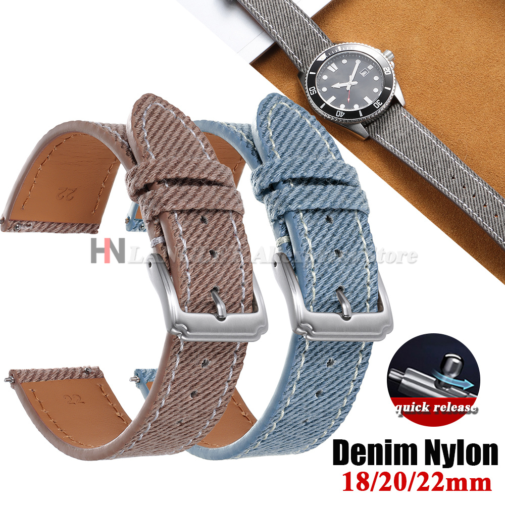 Denim Nylon Watch Strap Canvas - مراجعة Leather Strap Quick Release وسعره