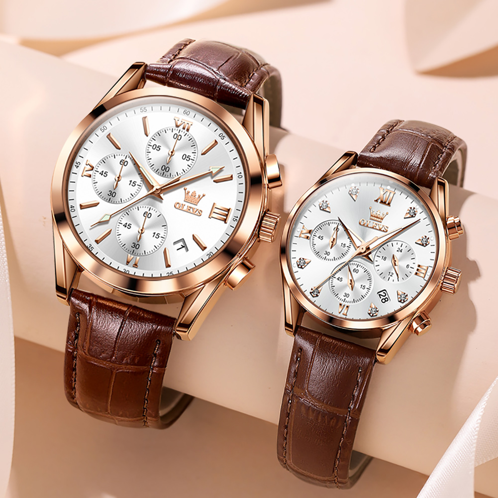OLEVS Couple Watch for Men Wom - مراجعة Leather Watch Band Men وسعره