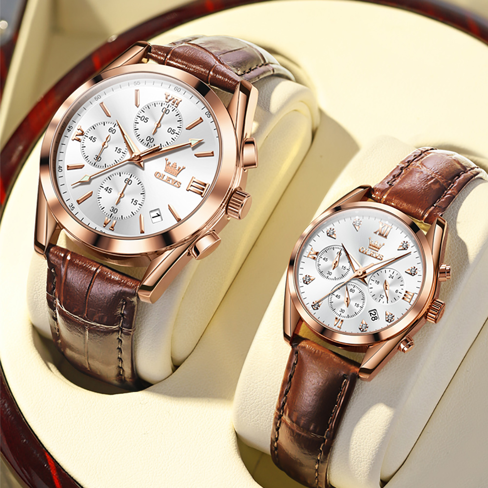 OLEVS Couple Watch for Men Wom - مراجعة Leather Watch Band Men وسعره