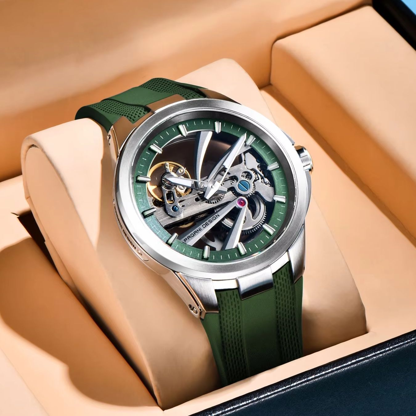 Green Skeleton PAGANI DESIGN P - مراجعة Rubber Strap Diver وسعره