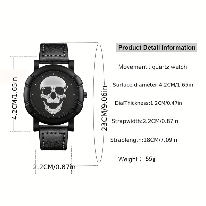 Skull Pattern Multi Display Po - مراجعة Leather Watch Band Men وسعره