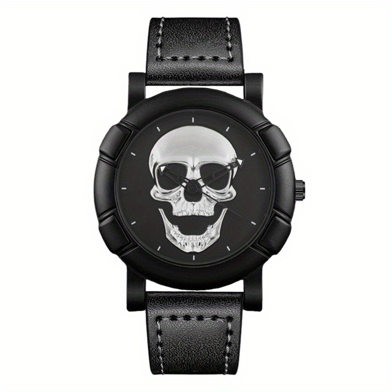 Skull Pattern Multi Display Po - مراجعة Leather Watch Band Men وسعره