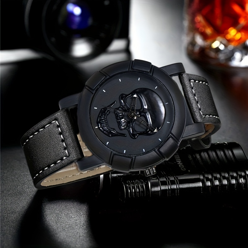 Skull Pattern Multi Display Po - مراجعة Leather Watch Band Men وسعره
