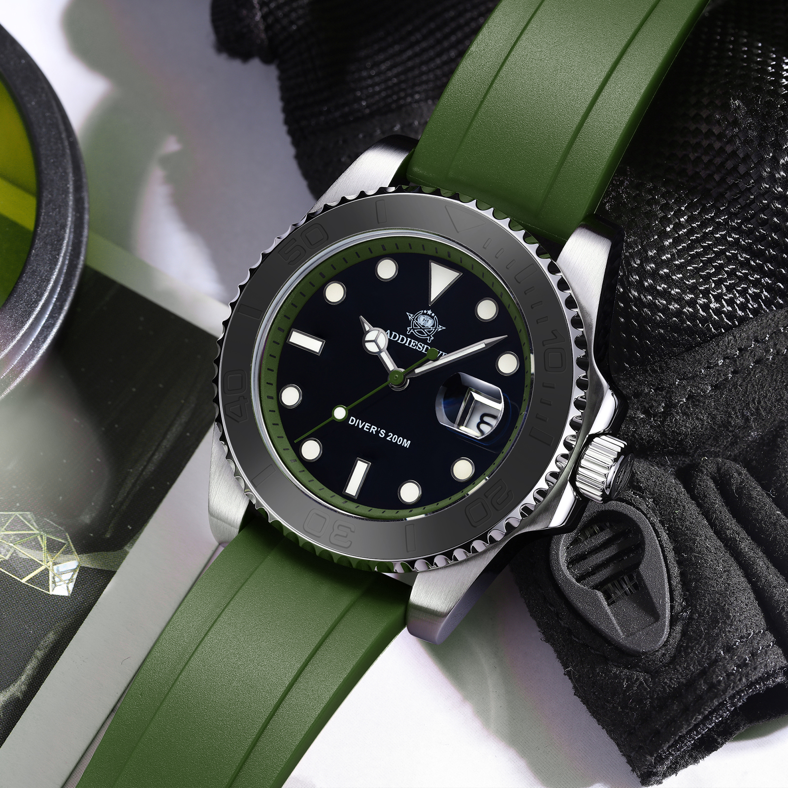 ADDIESDIVE Rotatable Ceramic B - مراجعة Rubber Strap Diver وسعره