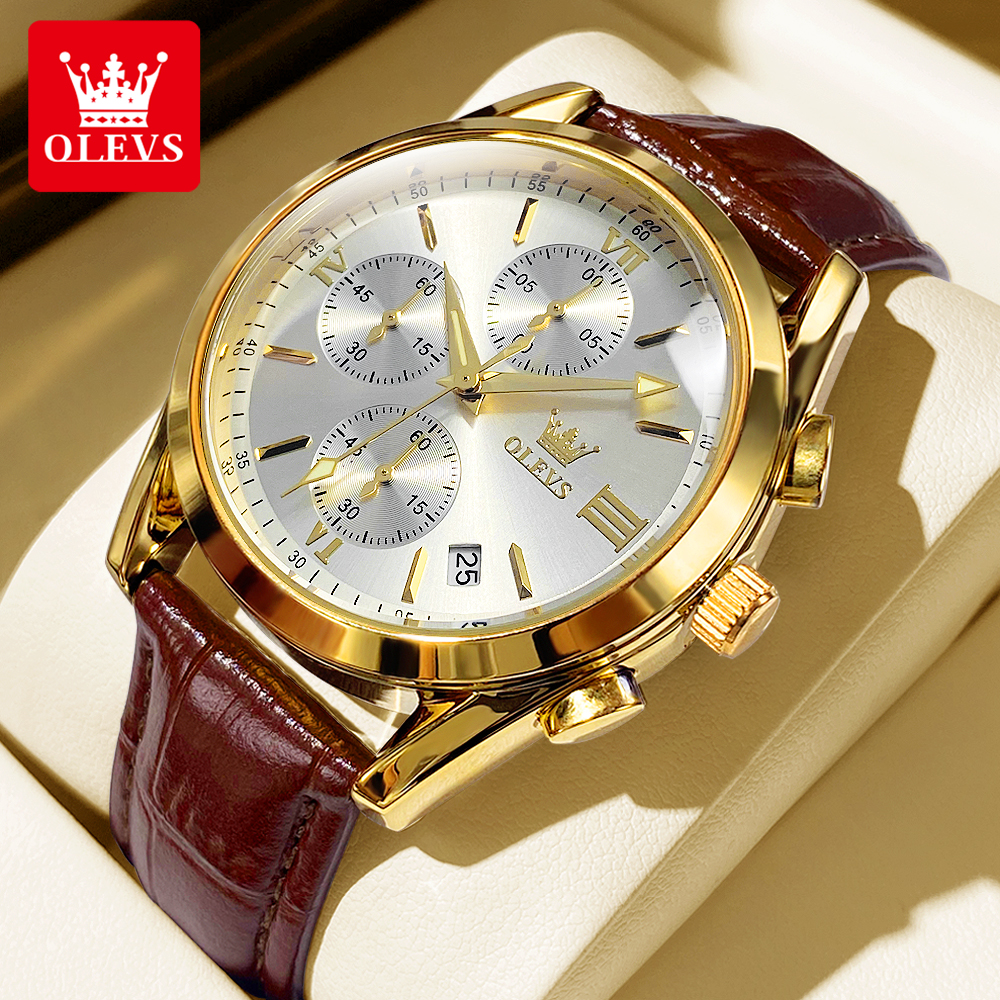 OLEVS 2872 Chronograph Men's W - مراجعة Leather Watch Band Men وسعره