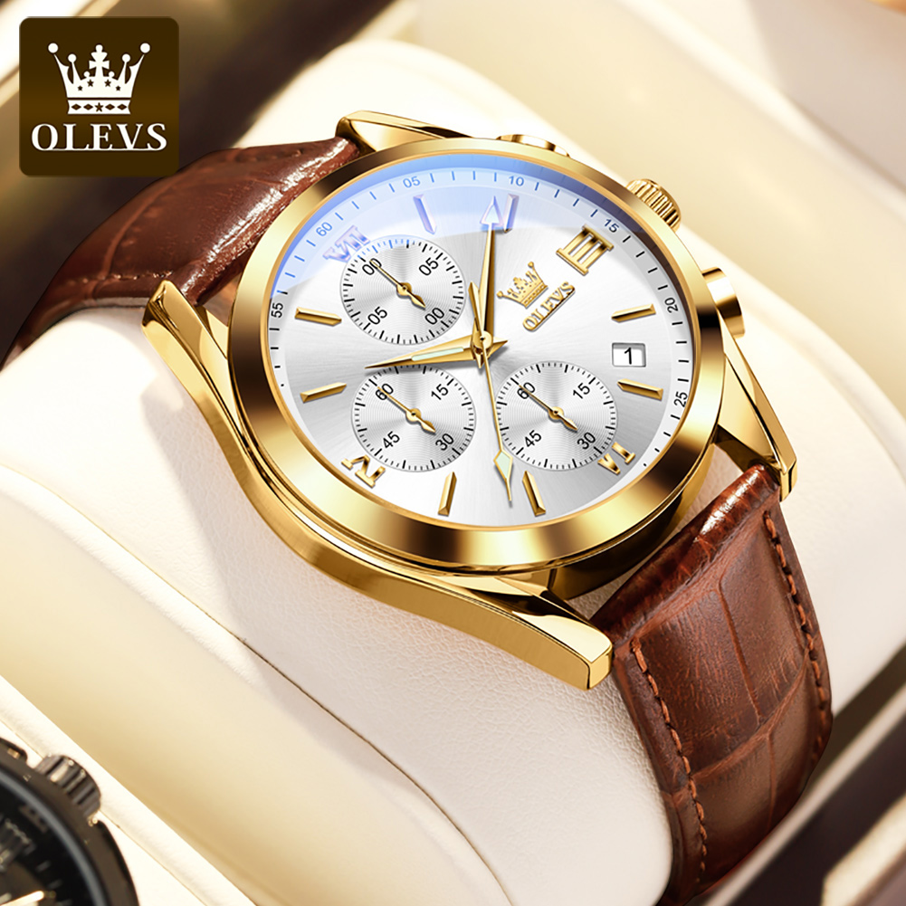 OLEVS 2872 Chronograph Men's W - مراجعة Leather Watch Band Men وسعره