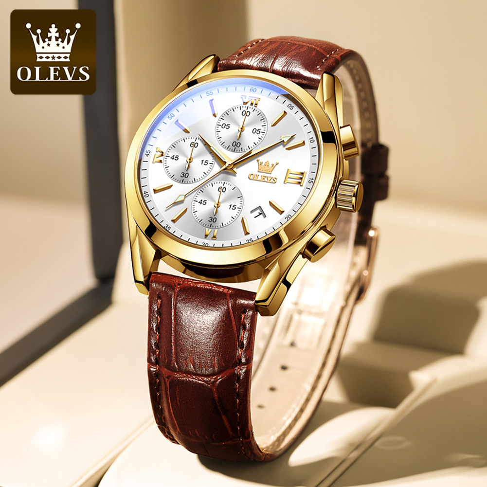 OLEVS 2872 Chronograph Men's W - مراجعة Leather Watch Band Men وسعره