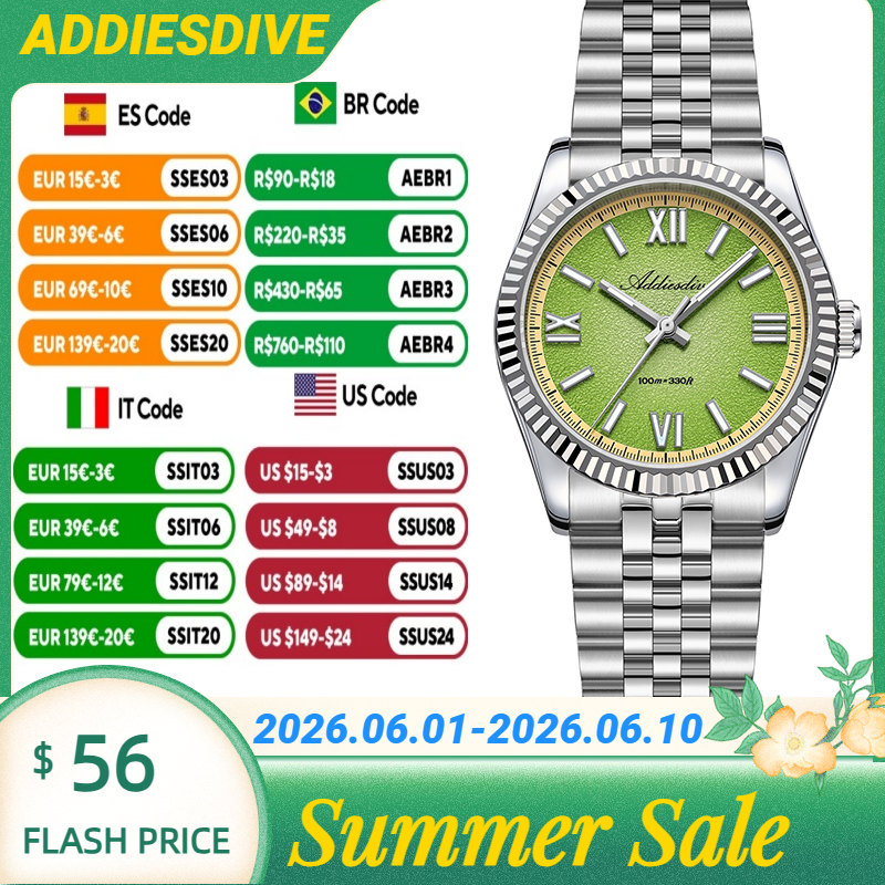 ADDIESDIVE Hight Quality Sapph - مراجعة Stainless Bracelet Diver وسعره