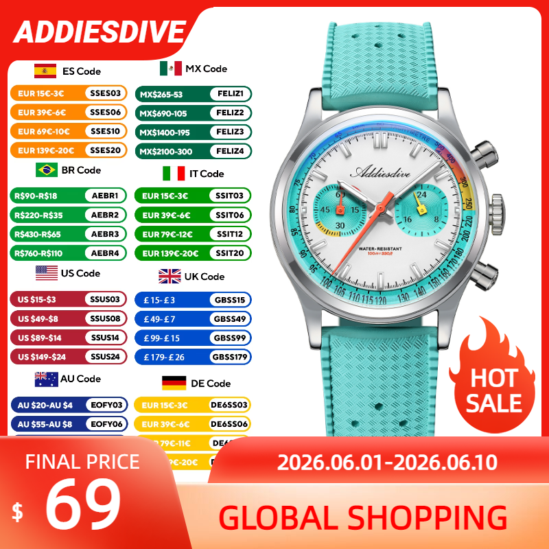 ADDIESDIVE NEW Multifunction C - مراجعة Rubber Strap Diver وسعره