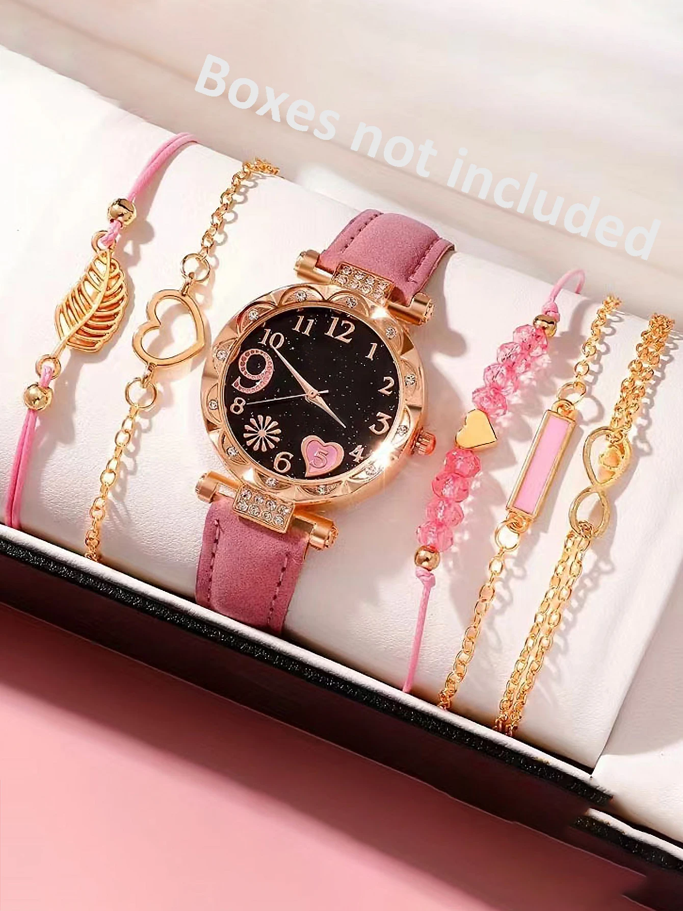 5Pcs Women Pink Suede Strap Wa - مراجعة Suede Strap Watch وسعره