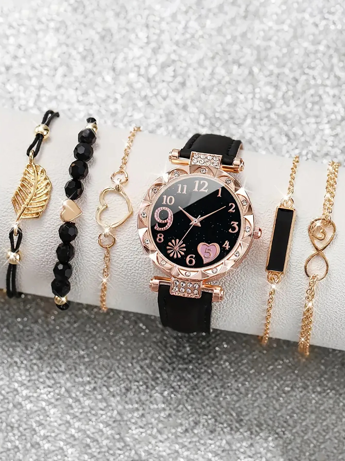 5Pcs Women Pink Suede Strap Wa - مراجعة Suede Strap Watch وسعره