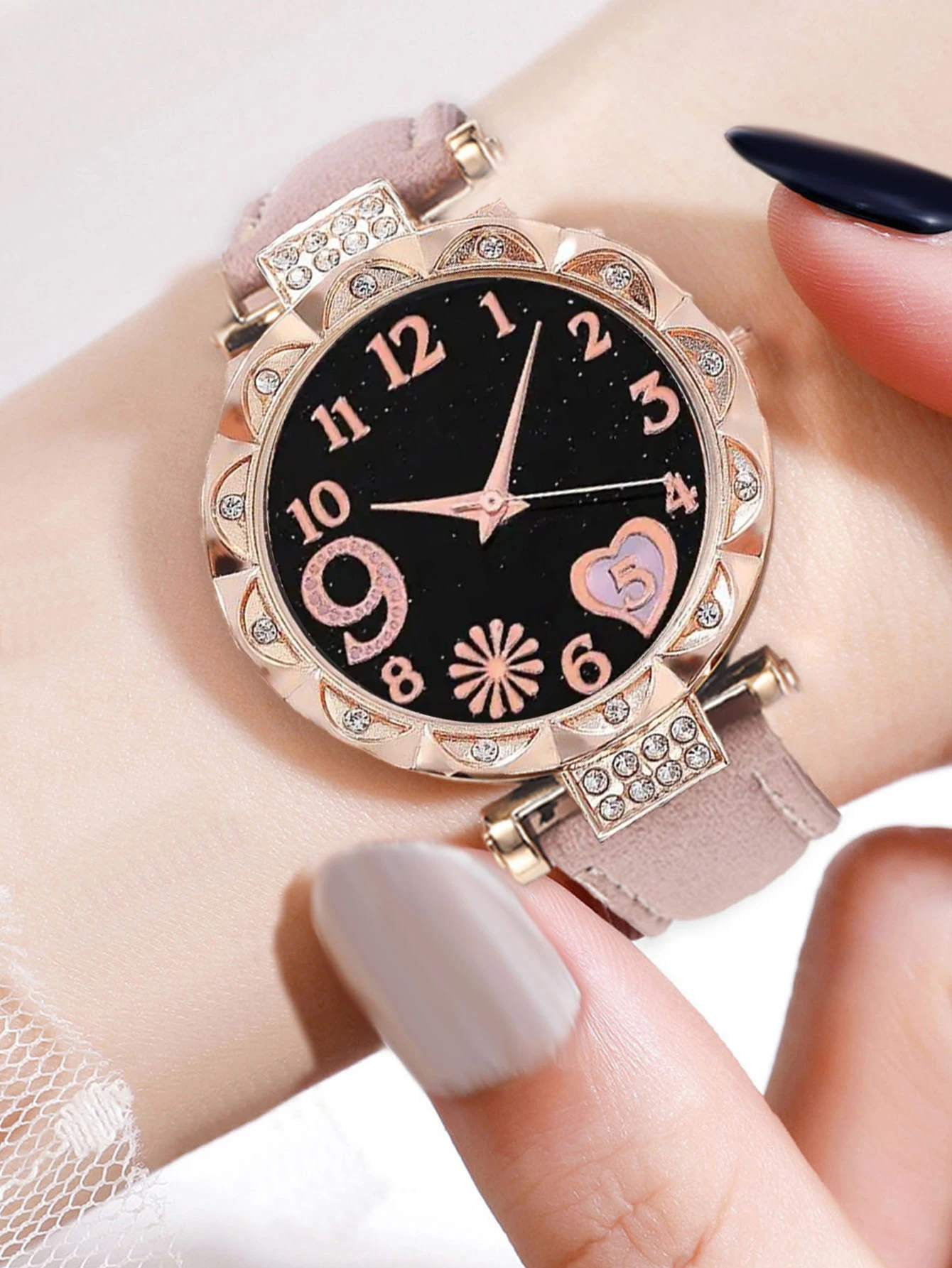 5Pcs Women Pink Suede Strap Wa - مراجعة Suede Strap Watch وسعره