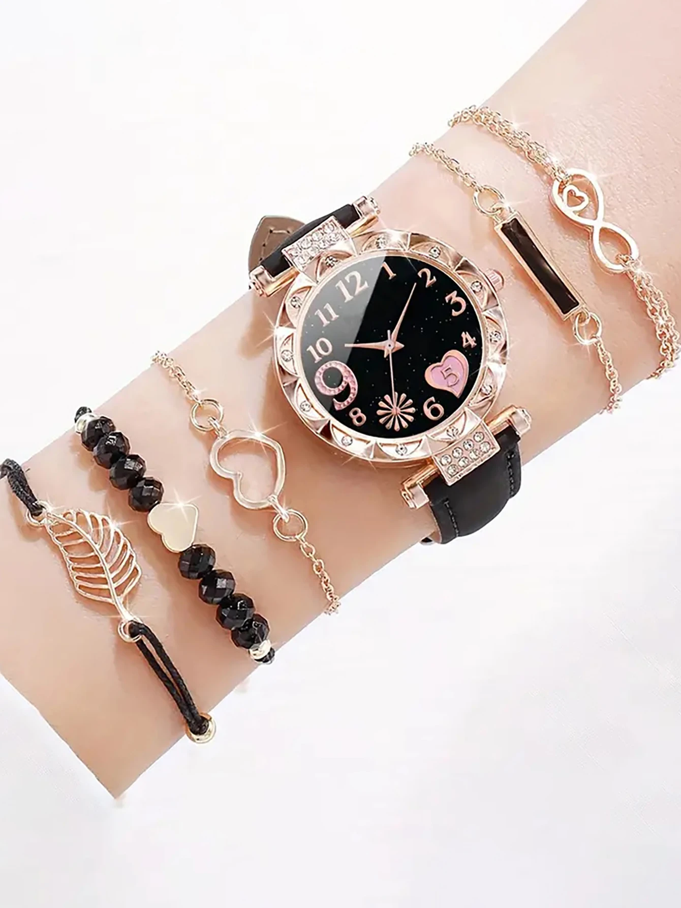 5Pcs Women Pink Suede Strap Wa - مراجعة Suede Strap Watch وسعره