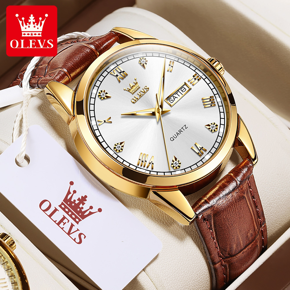 OLEVS 6896 Top Brand Men Quart - مراجعة Leather Watch Band Men وسعره