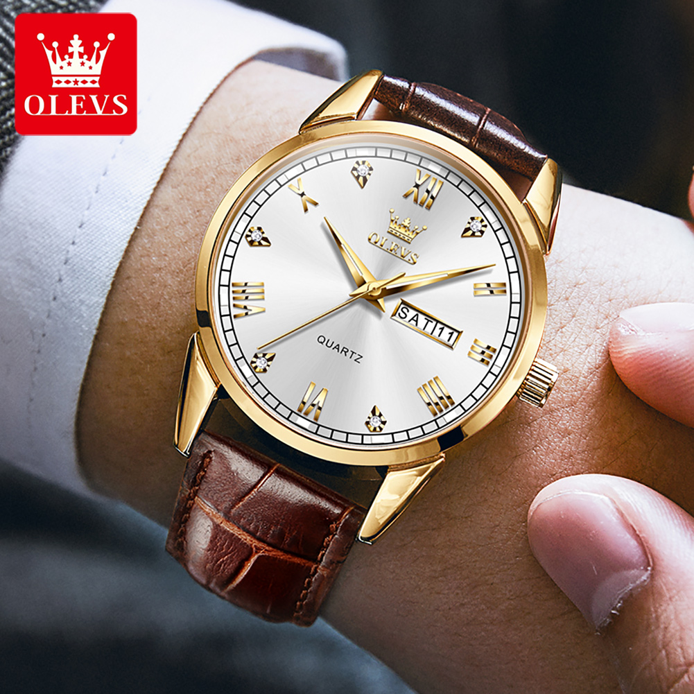 OLEVS 6896 Top Brand Men Quart - مراجعة Leather Watch Band Men وسعره