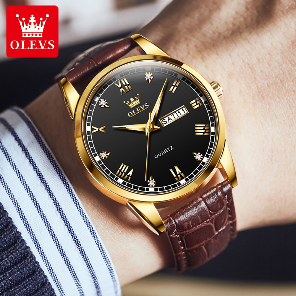 OLEVS 6896 Top Brand Men Quart - مراجعة Leather Watch Band Men وسعره