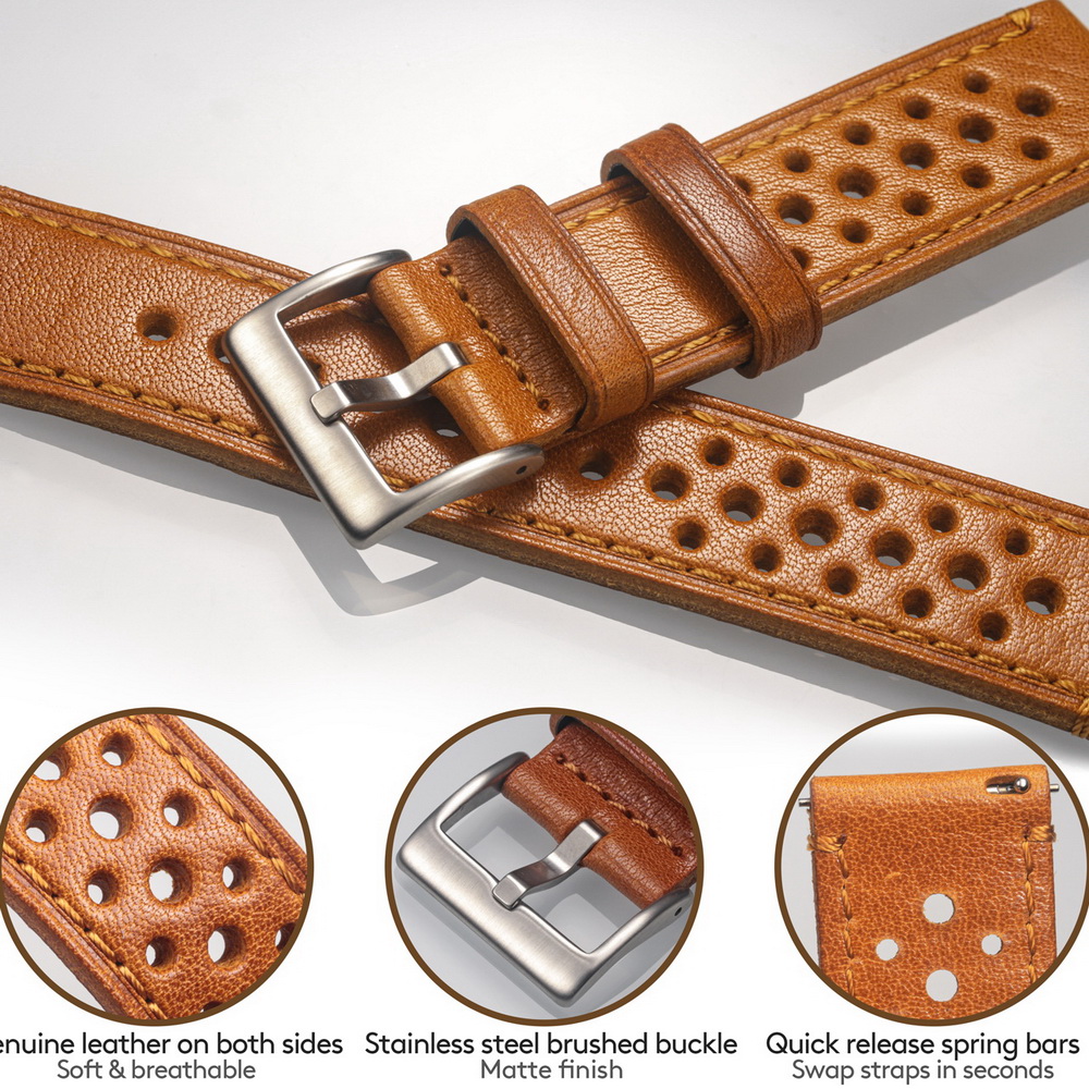 Hemsut Cowhide Watch Band Quic - مراجعة Leather Strap Quick Release وسعره